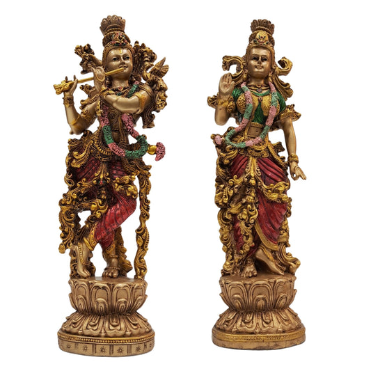 Collector's Radha Krishna Idols - Deluxe Brass Temple Sculptures with Flute & Blessing Pose