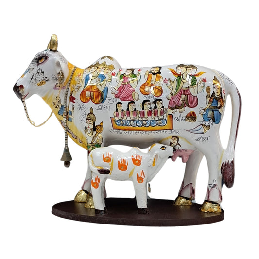 Luxury Painted Sacred Cow Set | Musical Folk Scene with Bell Design | Cultural Collection